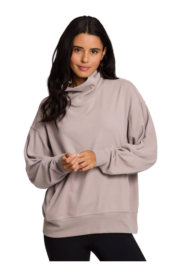 Active Women's Soft Plush Fleecy Lightweight Oversized Mock Cowl Neck Pullover Sweater with Pockets