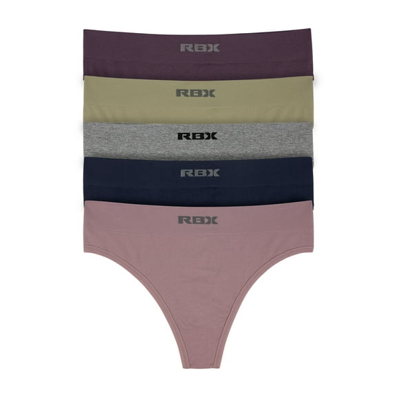 RBX Active Women's Solid Colors No Show Thong Underwear 5-Pack