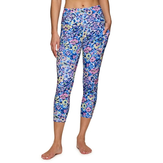 RBX Active Women's Squat Proof Blue Floral Printed Capri Legging with Pockets