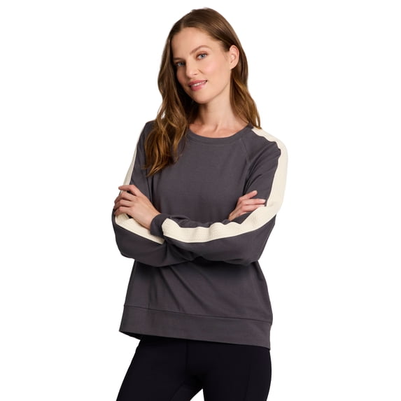 RBX Active Women's Ultra Lightweight Cotton Blend French Terry Crewneck Pullover with Crochet Trim