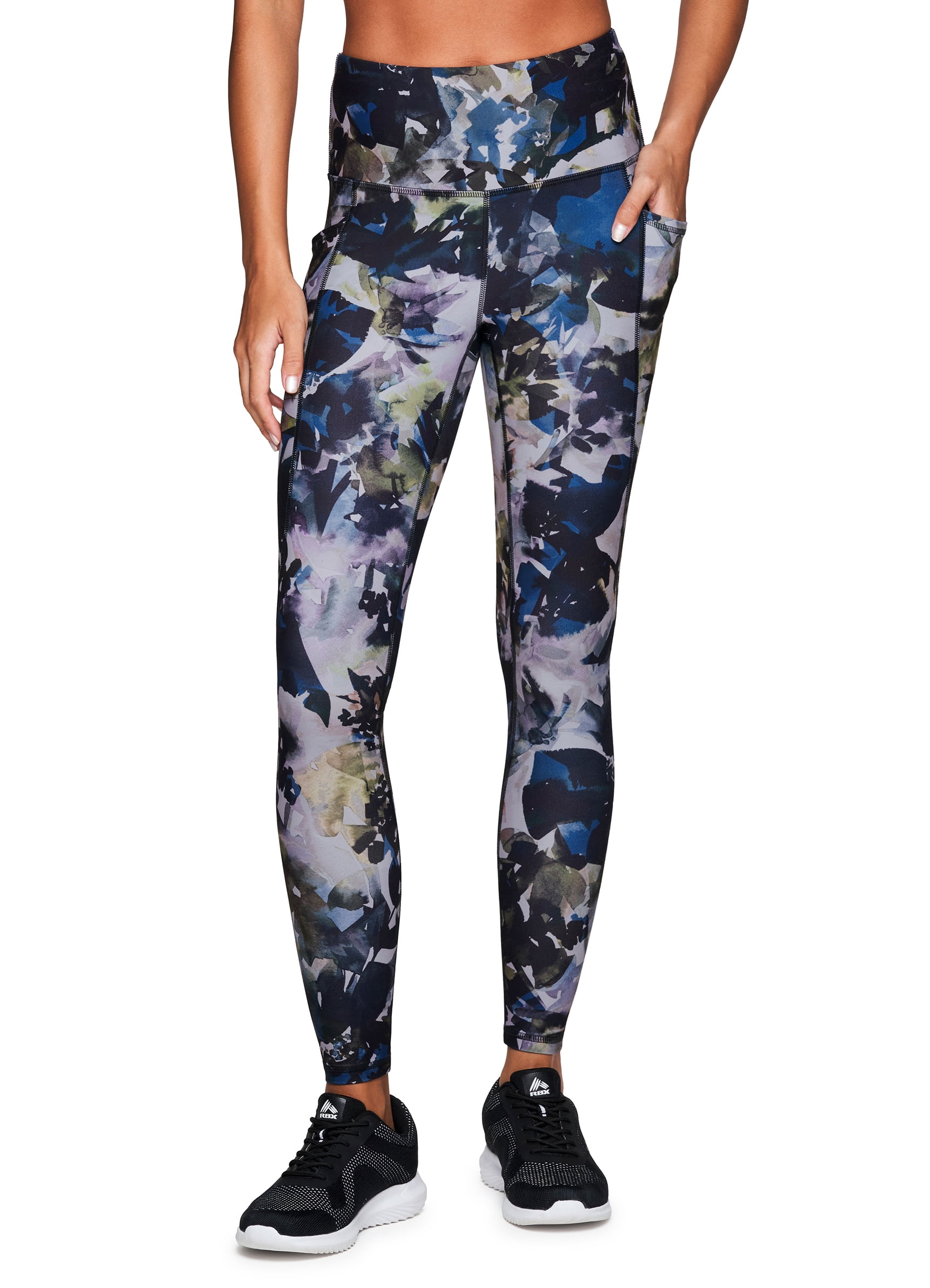 RBX Womens Athletic Leggings Floral high waisted Stretch M