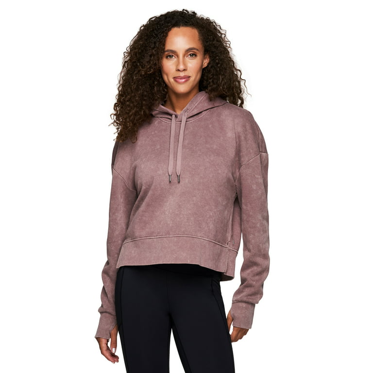 RBX Active Women's Washed Effect Relaxed Cropped Fleece Hoodie Sweatshirt 