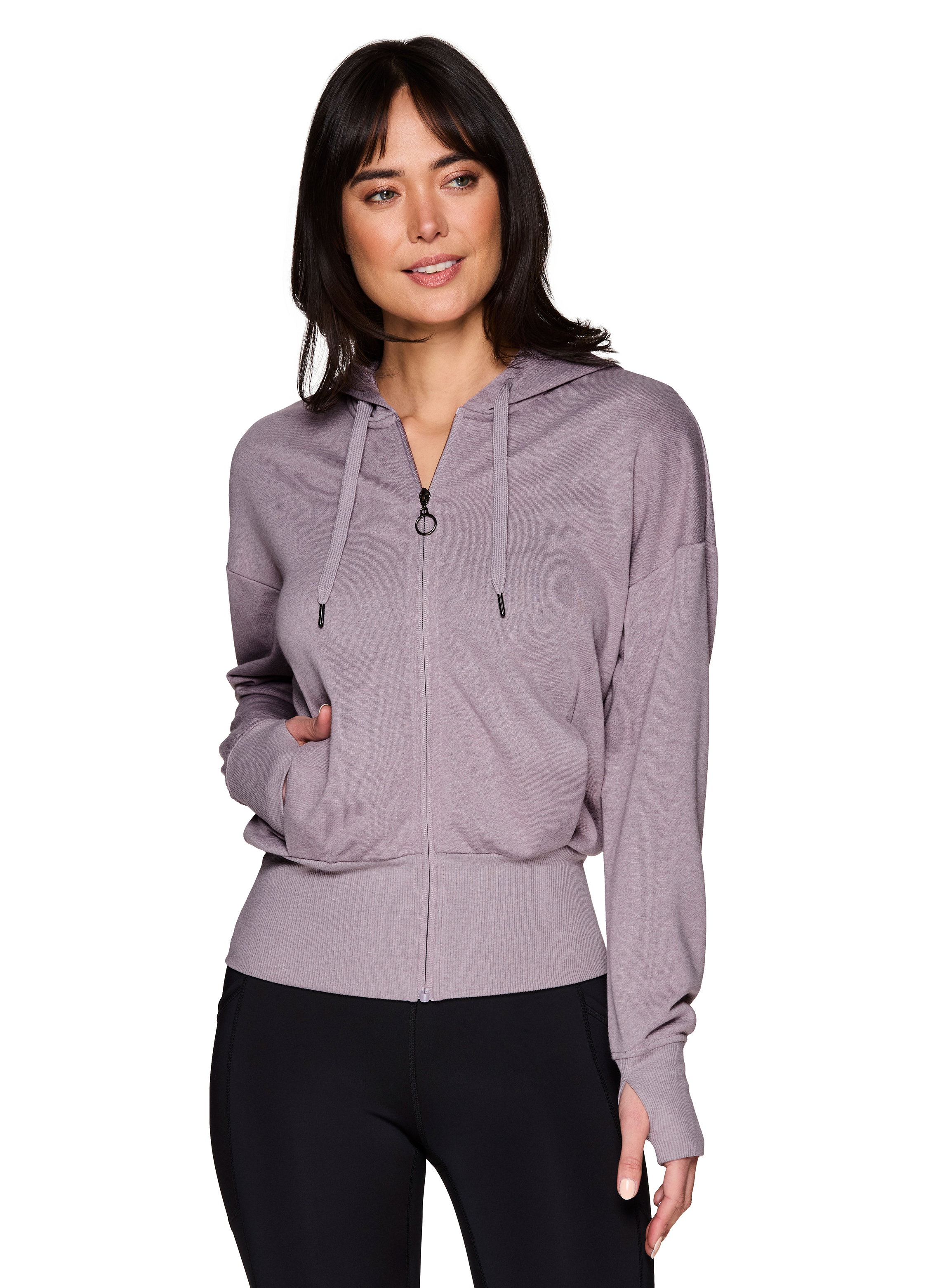 RBX Active Women's Washed French Terry Lightweight Zip Up Hoodie Jacket