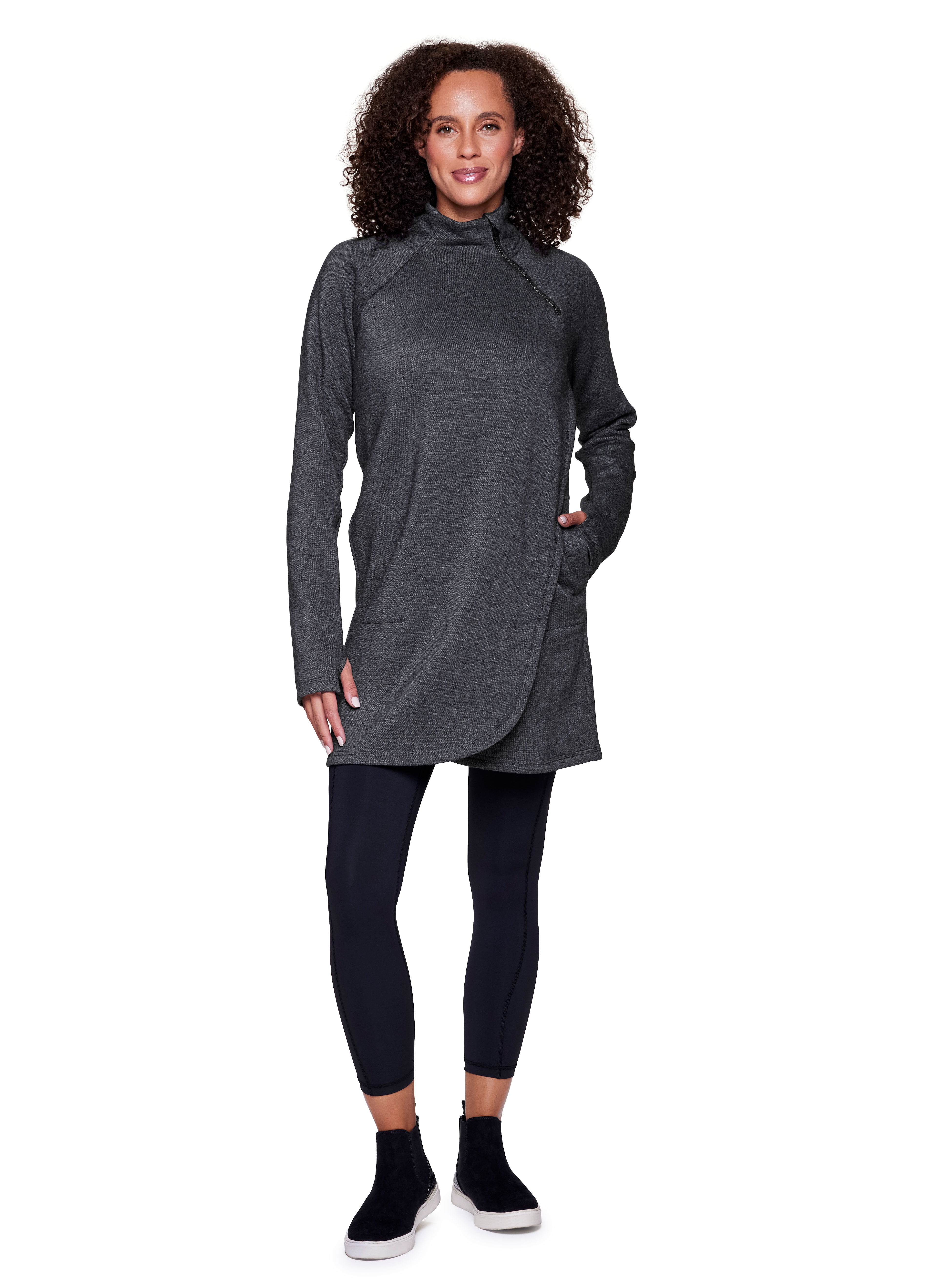 RBX Active Women's Zip Mock Neck Fleece Sweatshirt Dress Tunic