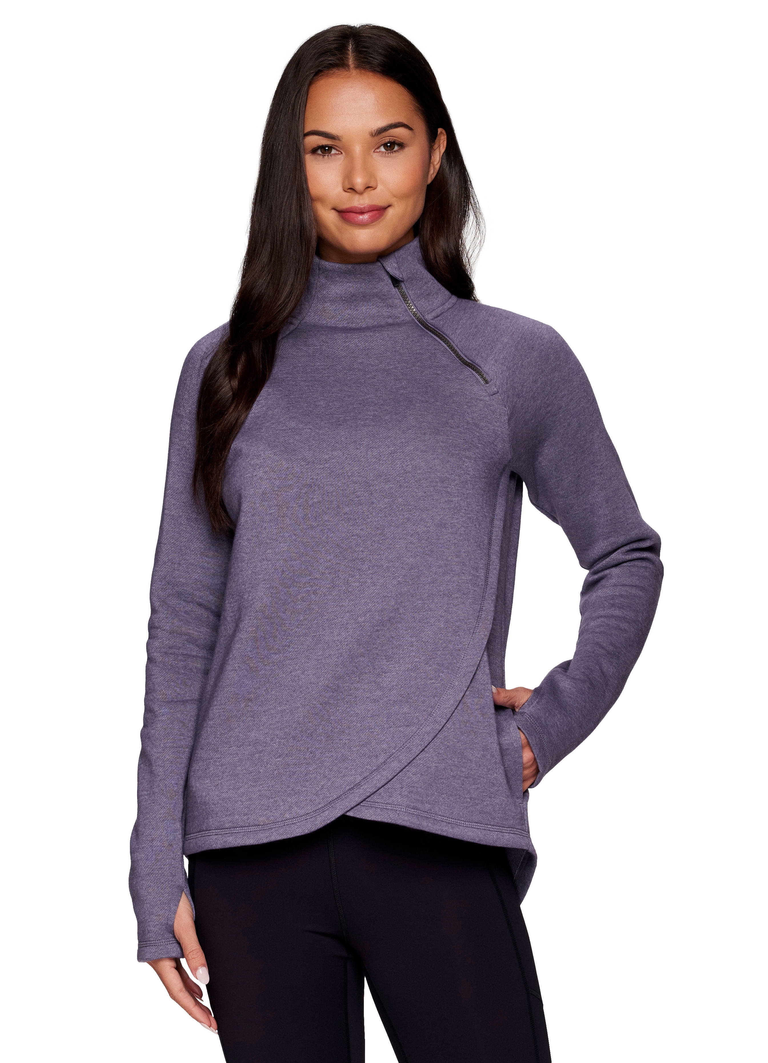 RBX Active Women's Zip Mock Neck Wrap Fleece Pullover Sweatshirt With  Pockets 