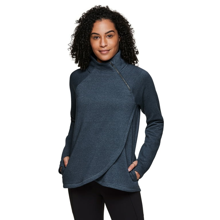 RBX Active Women's Zip Mock Neck Wrap Fleece Pullover Sweatshirt With  Pockets 