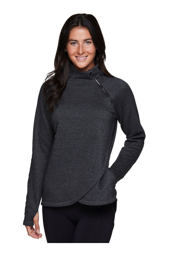 Active Women's Zip Mock Neck Wrap Fleece Pullover Sweatshirt With Pockets