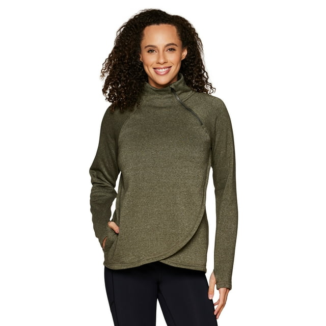 RBX Active Women's Zip Mock Neck Wrap Fleece Pullover Sweatshirt With Pockets