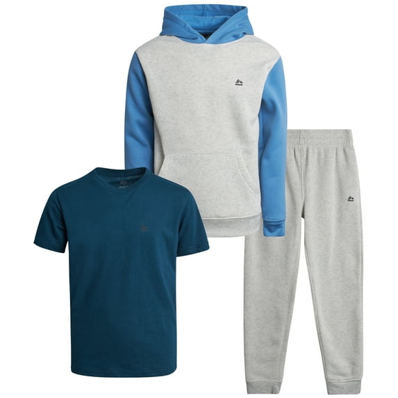 RBX Boys Sweatsuit Set - 3 Piece Fleece Jogger Sweatpants Hoodie and T-Shirt Athletic Outfit (2T-12)