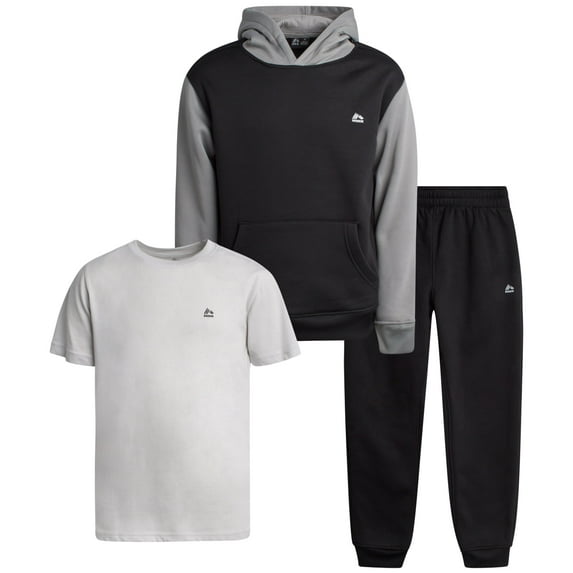 RBX Boys Sweatsuit Set - 3 Piece Fleece Jogger Sweatpants Hoodie and T-Shirt Athletic Outfit (2T-12)
