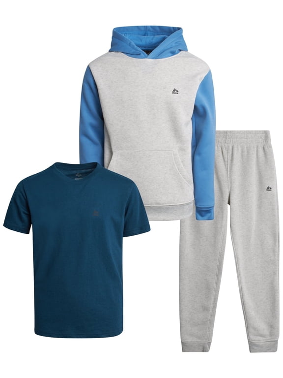 Boys Sweatsuit Set - 3 Piece Fleece Jogger Sweatpants Hoodie and T-Shirt Athletic Outfit (2T-12)