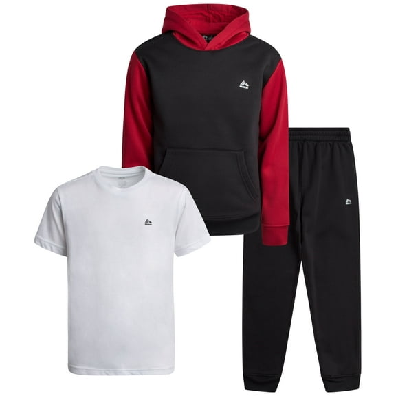 RBX Boys Sweatsuit Set - 3 Piece Fleece Jogger Sweatpants Hoodie and T-Shirt Athletic Outfit (2T-12)