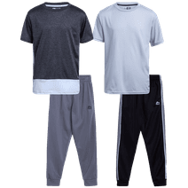 RBX Boys' Active Pants Set - 4 Piece Performance T-Shirt and Tricot Jogger Sweatpants (8-16)