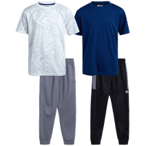 RBX Boys' Active Pants Set - 4 Piece Performance T-Shirt and Tricot Jogger Sweatpants (8-16)