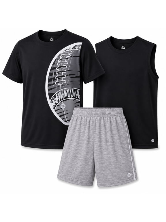 Boys Athletic Outfit Shorts Set Short Sleeve Shirts Dry Fit Sleeveless Jersey & Shorts 3 Piece