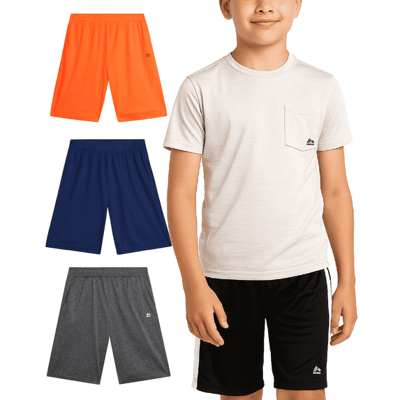 RBX Boys’ Active Shorts – 4 Pack Athletic Performance Basketball Shorts for Boys (8-16)
