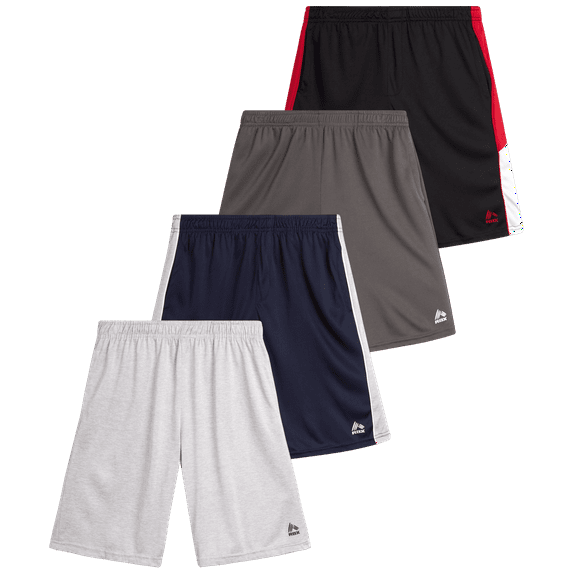 RBX Boys’ Active Shorts – 4 Pack Athletic Performance Basketball Shorts for Boys (8-16)