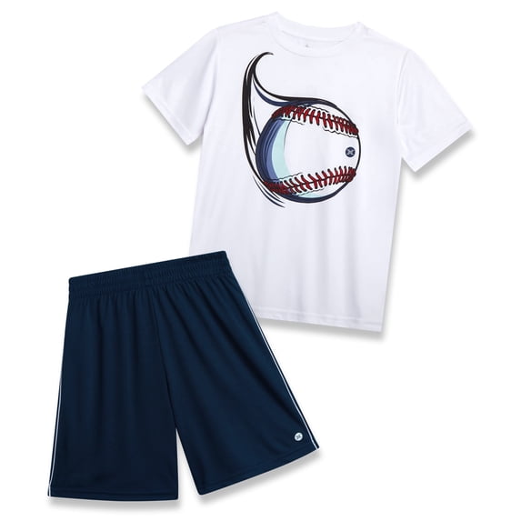 RBX Boys Athletic Outfit Shorts Set Breathable Performance Graphic Tee and Mesh Gym Shorts 2 Piece
