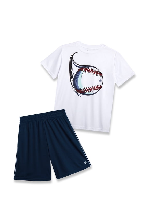 Boys Athletic Outfit Shorts Set Breathable Performance Graphic Tee and Mesh Gym Shorts 2 Piece