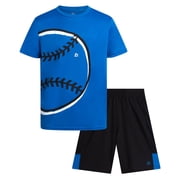 RBX Boys Athletic Outfit Shorts Set Breathable Performance Graphic Tee and Mesh Gym Shorts 2 Piece