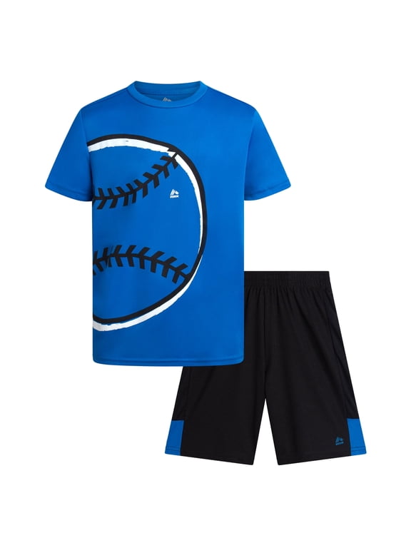 Boys Athletic Outfit Shorts Set Breathable Performance Graphic Tee and Mesh Gym Shorts 2 Piece