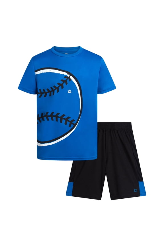 Boys Athletic Outfit Shorts Set Breathable Performance Graphic Tee and Mesh Gym Shorts 2 Piece