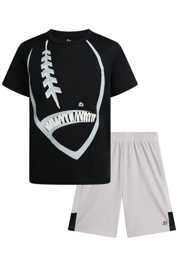Boys Athletic Shorts Set - 2 Piece Active Performance Graphic Tee and Mesh Gym Shorts for Boys (8-12)