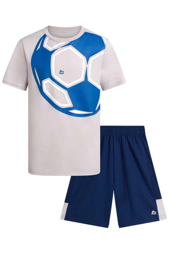 Boys Active Shorts Set - 2 Piece Poly Mesh Boys Graphic T-Shirt and Athletic Shorts Set (8-12)