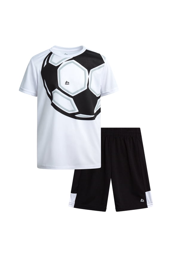 Boys Athletic Outfit Shorts Set Breathable Performance Graphic Tee and Mesh Gym Shorts 2 Piece