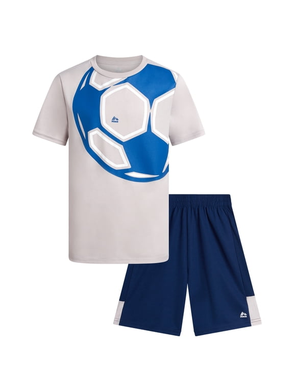 Boys Athletic Outfit Shorts Set Breathable Performance Graphic Tee and Mesh Gym Shorts 2 Piece