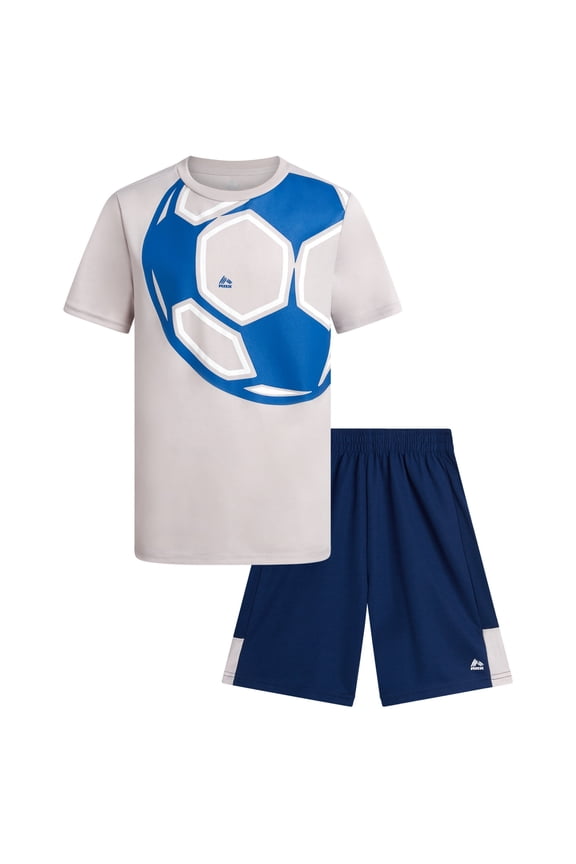 Boys Athletic Outfit Shorts Set Breathable Performance Graphic Tee and Mesh Gym Shorts 2 Piece