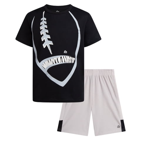 Boys Athletic Outfit Shorts Set Breathable Performance Graphic Tee and Mesh Gym Shorts 2 Piece