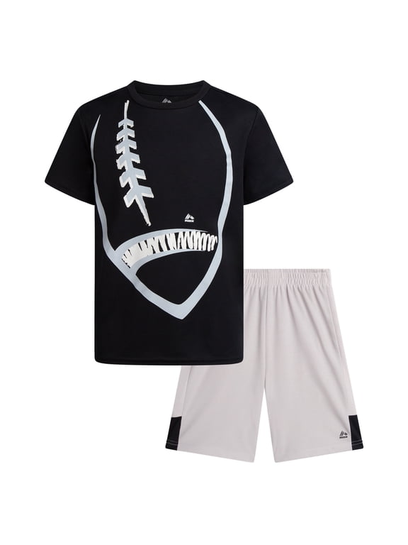 Boys Athletic Outfit Shorts Set Breathable Performance Graphic Tee and Mesh Gym Shorts 2 Piece