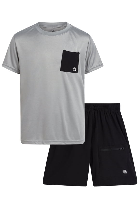 Boys Athletic Shorts Set - 2 Piece Short Sleeve Shirt and Woven Running Tech Shorts (4-12)