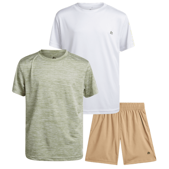 RBX Boys' Active Shorts Set - 3 Piece Activewear: 2 Athletic T-Shirts, 1 Woven Shorts Set for Kids (4-12)