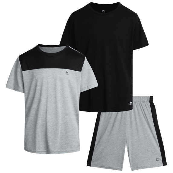 RBX Boys' Active Shorts Set - 3 Piece Performance T-Shirt and Athletic Basketball Shorts - Activewear Outfit (4-12)