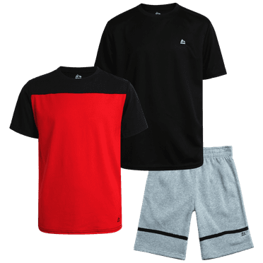 RBX Boys' Active Shorts Set - 3 Piece Set: 2 Performance T-Shirts, 1 Fleece Sweat Shorts (8-12)