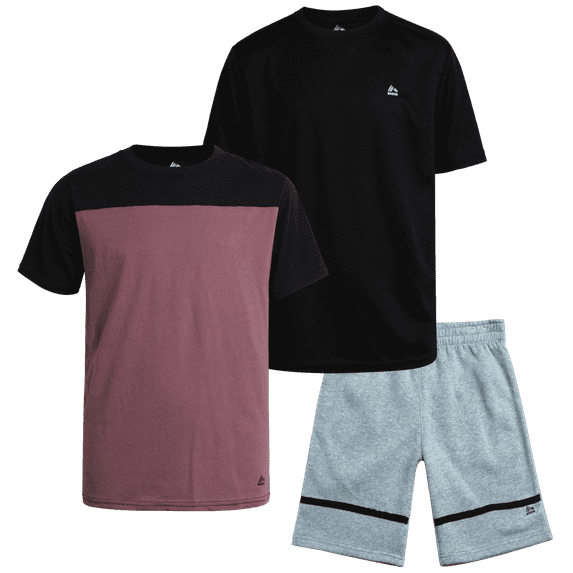 RBX Boys Active Shorts Set - 3 Piece Boys Athletic Shirts and Kids Fleece Sweat Shorts (8-12)