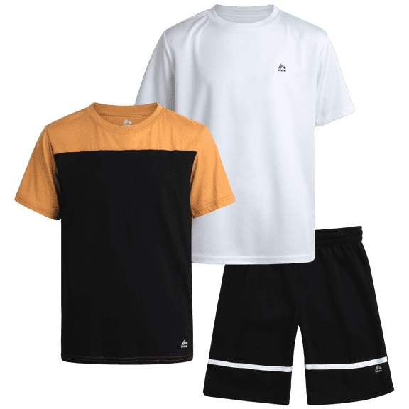 RBX Boys Active Shorts Set - 3 Piece Boys Athletic Shirts and Kids Fleece Sweat Shorts (8-12)