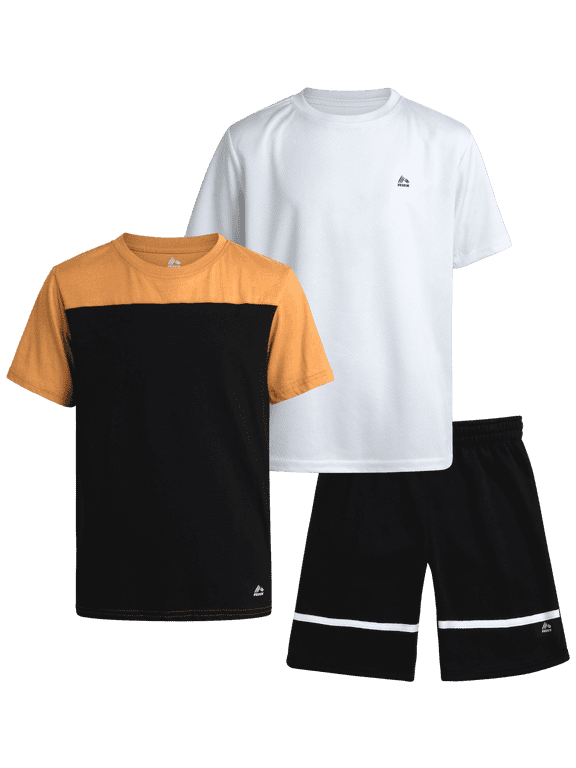 Boys Active Shorts Set - 3 Piece Boys Athletic Shirts and Kids Fleece Sweat Shorts (8-12)