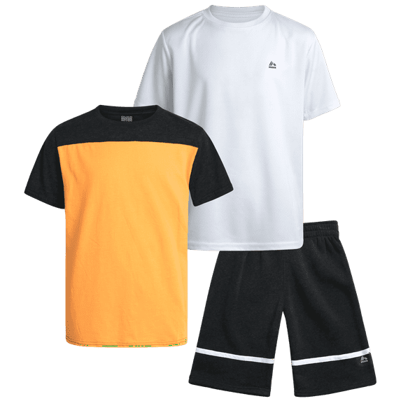 RBX Boys' Active Shorts Set - 3 Piece Set: 2 Performance T-Shirts, 1 Fleece Sweat Shorts (8-12)