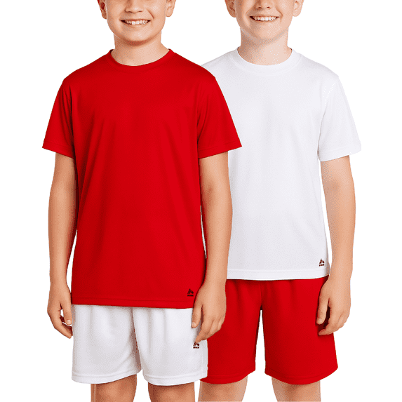 RBX Active Boys Short Sets - 4 Piece Dry Fit Short Sleeve T-Shirt and Shorts Athletic Sets (8-16)