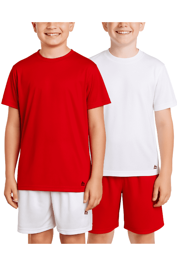 Active Boys Short Sets - 4 Piece Dry Fit Short Sleeve T-Shirt and Shorts Athletic Sets (8-16)