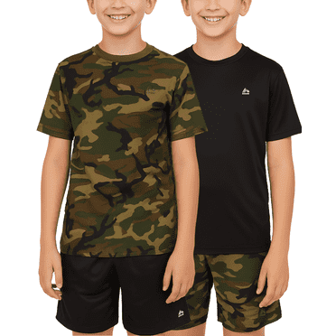RBX Boys' Active Shorts Set - 4 Piece Dry FIt T-Shirt and Performance Mesh Gym Shorts (8-16)