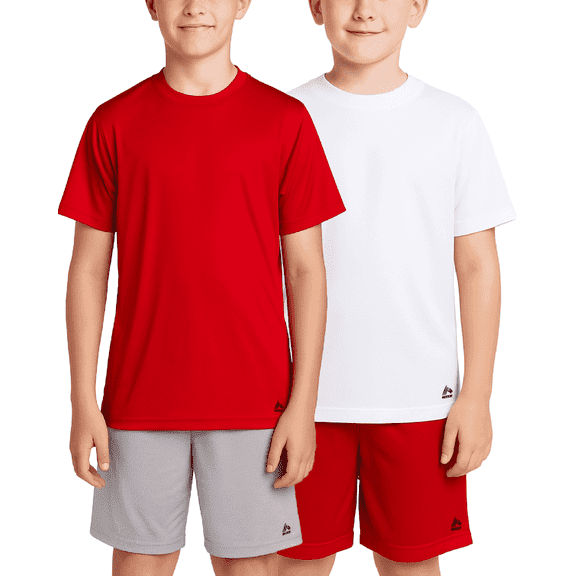 RBX Active Boys Short Sets - 4 Piece Dry Fit Short Sleeve T-Shirt and Shorts Athletic Sets (8-16)