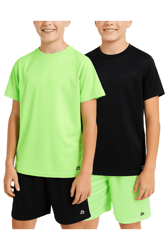 Active Boys Short Sets Dryfit Short Sleeve Athletic Shirt and Gym Shorts 4 Piece Sets