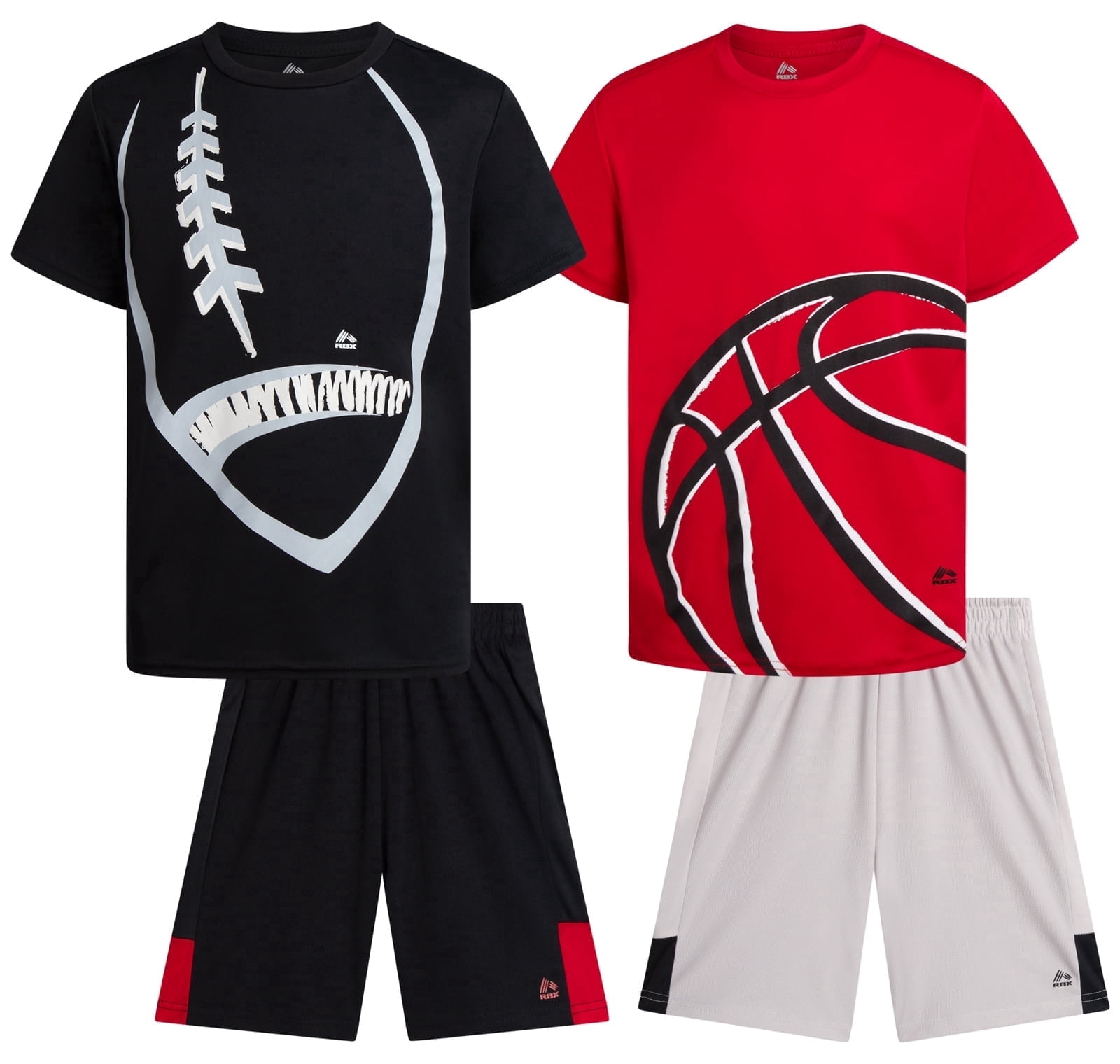Boys Short Sets Short Sleeve Graphic Tees and Athletic Gym Shorts for Boys 4 Piece Set