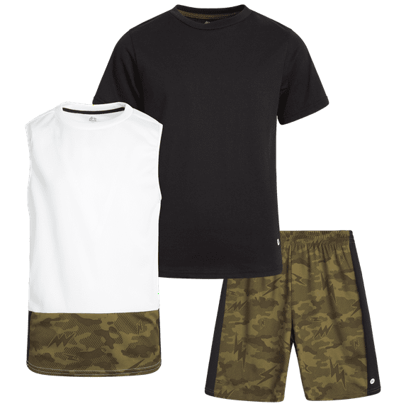 RBX Boys' Active Shorts Set – Performance T-Shirt, Tank Top, and Gym Shorts (4-12)