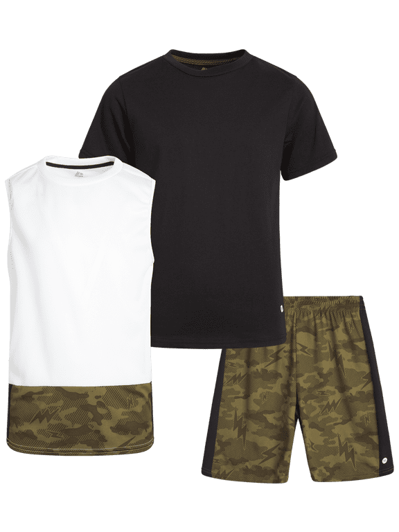 Boys' Active Shorts Set – Performance T-Shirt, Tank Top, and Gym Shorts (4-12)