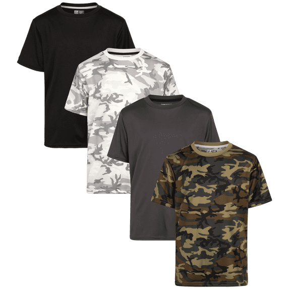 RBX Boys Active T-Shirts - 4 Pack Athletic Performance Boys Short Sleeve Shirts (8-16)